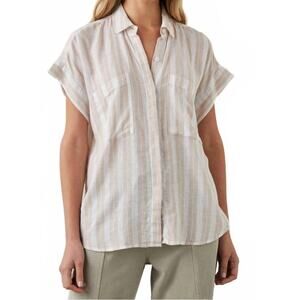 Rails Cito Shore Stripe Linen Short Sleeve Button Down Shirt X-Small